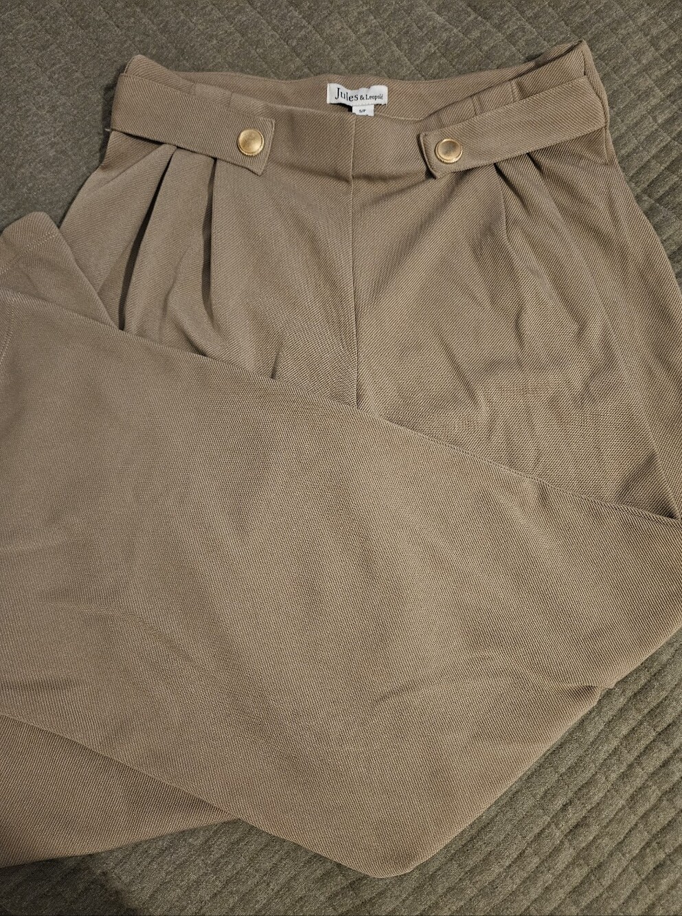 Jules & Leopold Tan Pleated Work Pants with Button Details